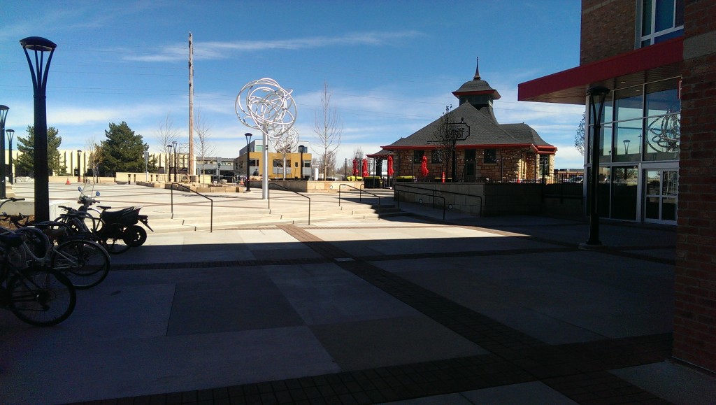 View into the Plaza at Boulder Junction - RTD Entrance on the Right